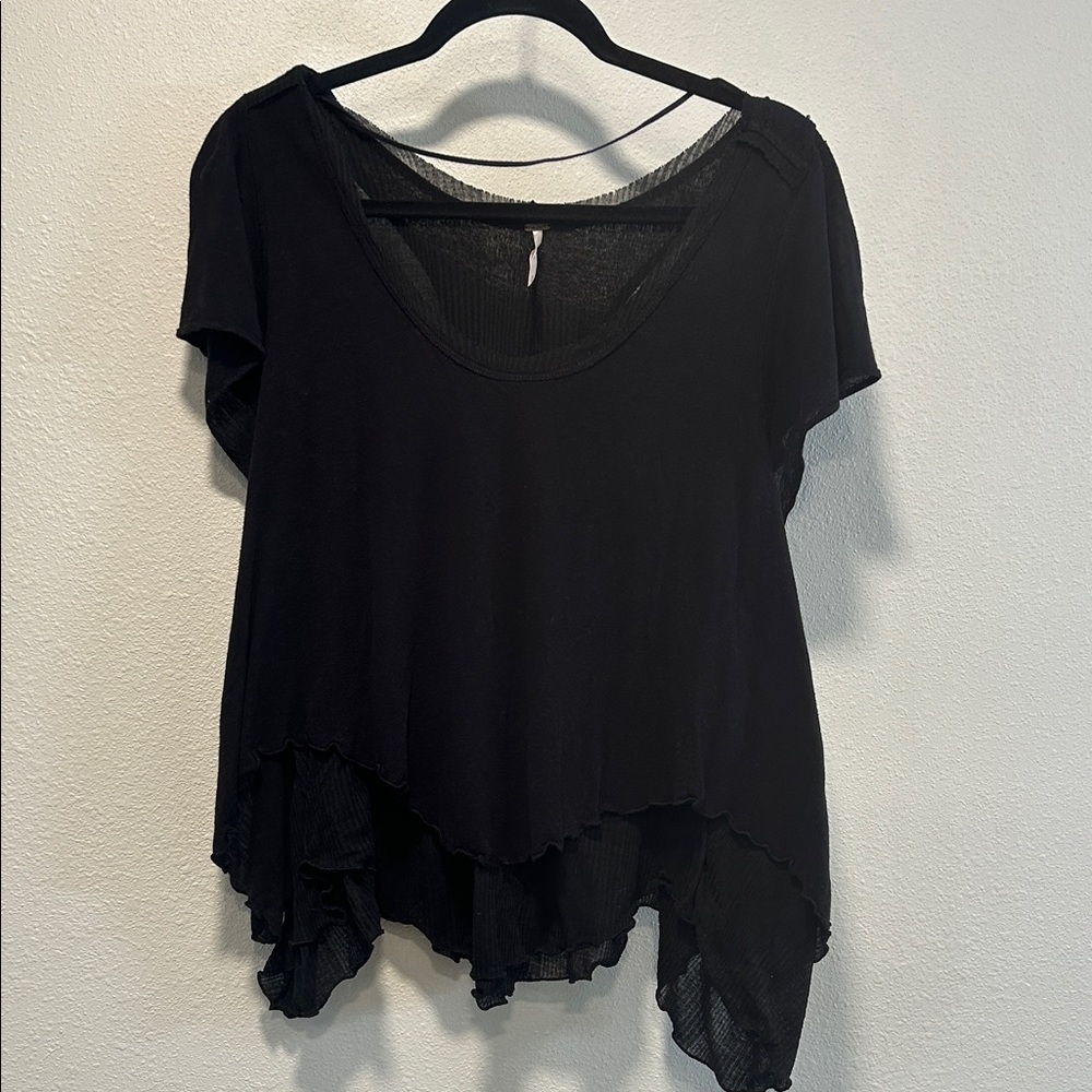 Free People Black Layered Short Sleeve Tunic